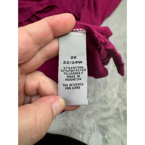 Catherines Top Womens 2X 22/24W Pink Textured Knit Round Neck 3/4 Sleeve Stretch - Picture 6 of 11